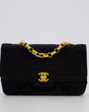 Chanel Black Vintage Mini Diana Flap Bag in Satin with 24K Gold Hardware