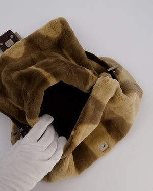 Fendi Vintage Medium Mamma Baguette Bag in Beige Rabbit Fur with Silver Hardware & Brown FF Strap