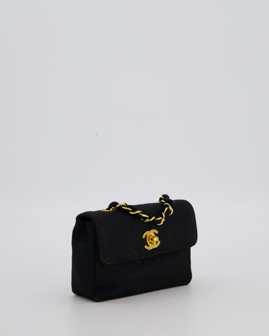 Chanel Vintage Black Ultra Mini Classic Bag in Canvas with 24k Gold Hardware