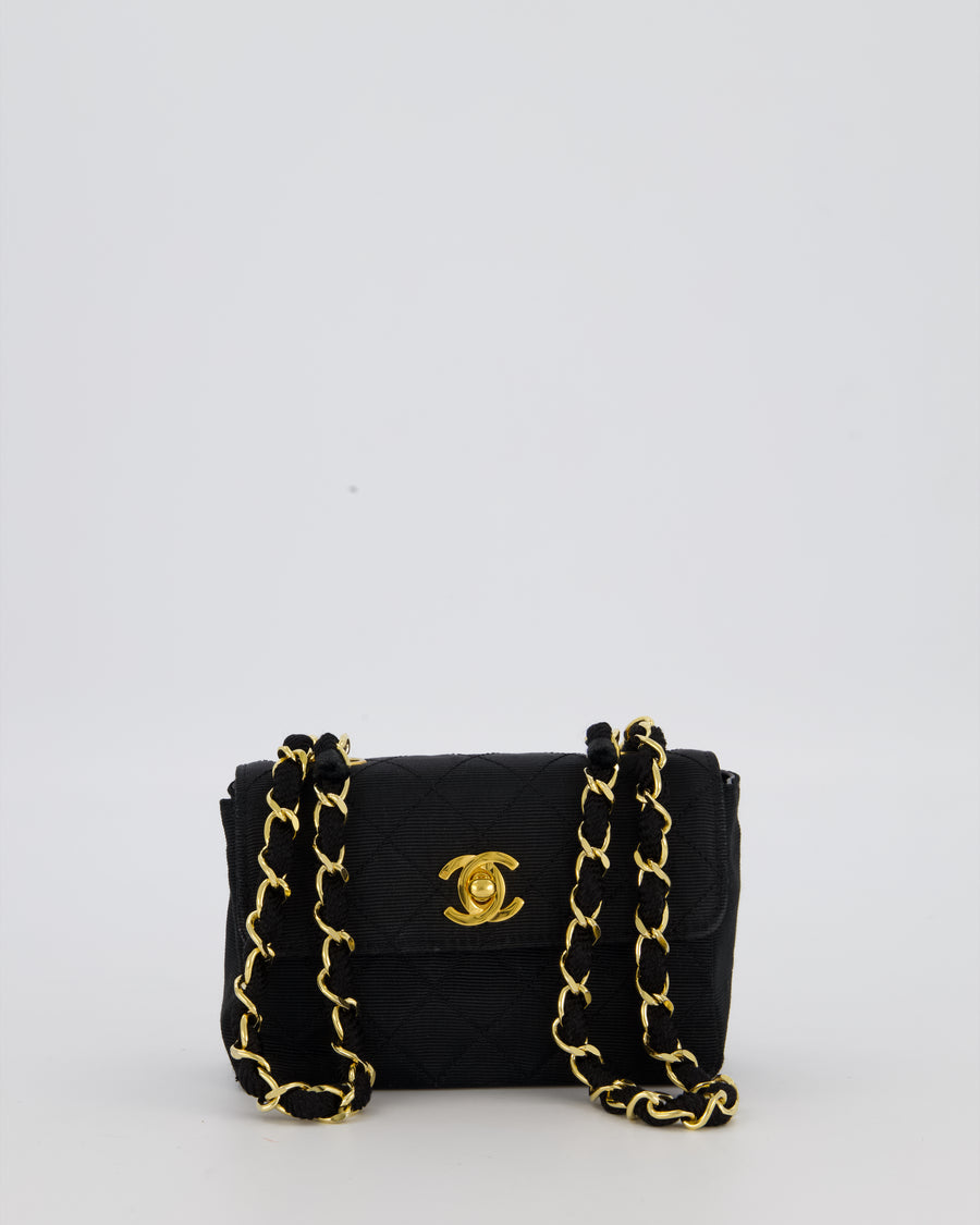 Chanel Vintage Black Ultra Mini Classic Bag in Canvas with 24k Gold Hardware