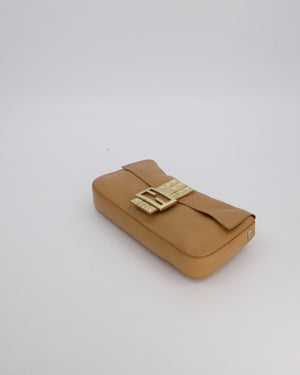 Fendi Vintage Baguette Bag in Beige Lambskin Leather with Gold Studded Hardware