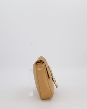 Fendi Vintage Baguette Bag in Beige Lambskin Leather with Gold Studded Hardware