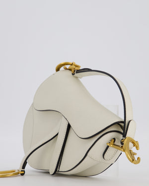 Christian Dior Cream Small Saddle Bag in Grain Calfskin Leather with Antique Gold Hardware
