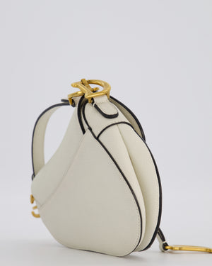 Christian Dior Cream Small Saddle Bag in Grain Calfskin Leather with Antique Gold Hardware