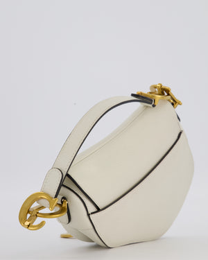 Christian Dior Cream Small Saddle Bag in Grain Calfskin Leather with Antique Gold Hardware
