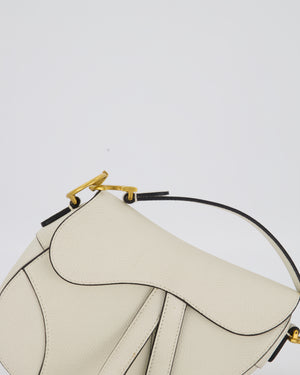 Christian Dior Cream Small Saddle Bag in Grain Calfskin Leather with Antique Gold Hardware