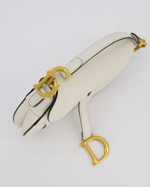 Christian Dior Cream Small Saddle Bag in Grain Calfskin Leather with Antique Gold Hardware