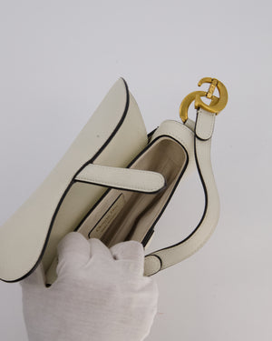 Christian Dior Cream Small Saddle Bag in Grain Calfskin Leather with Antique Gold Hardware