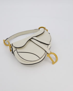 Christian Dior Cream Small Saddle Bag in Grain Calfskin Leather with Antique Gold Hardware