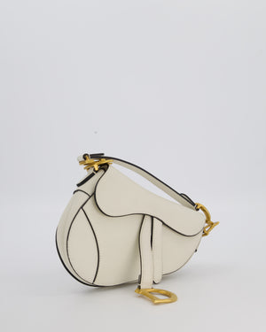 Christian Dior Cream Small Saddle Bag in Grain Calfskin Leather with Antique Gold Hardware