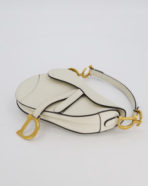 Christian Dior Cream Small Saddle Bag in Grain Calfskin Leather with Antique Gold Hardware