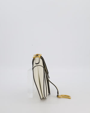Christian Dior Cream Small Saddle Bag in Grain Calfskin Leather with Antique Gold Hardware