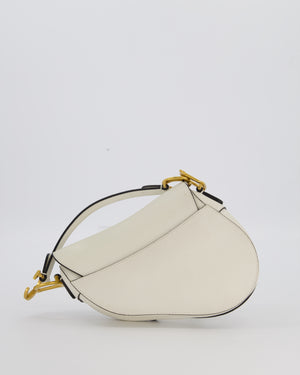 Christian Dior Cream Small Saddle Bag in Grain Calfskin Leather with Antique Gold Hardware