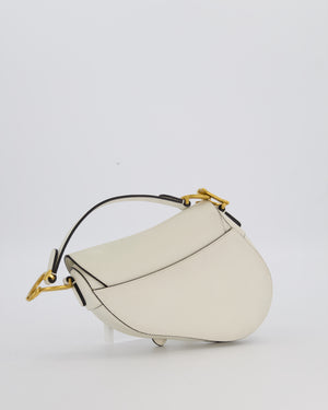 Christian Dior Cream Small Saddle Bag in Grain Calfskin Leather with Antique Gold Hardware