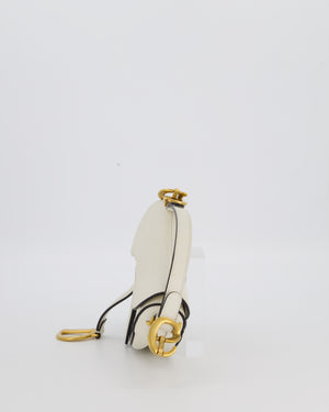 Christian Dior Cream Small Saddle Bag in Grain Calfskin Leather with Antique Gold Hardware
