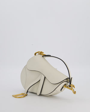 Christian Dior Cream Small Saddle Bag in Grain Calfskin Leather with Antique Gold Hardware