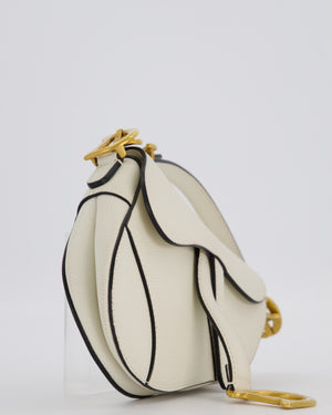 Christian Dior Cream Small Saddle Bag in Grain Calfskin Leather with Antique Gold Hardware