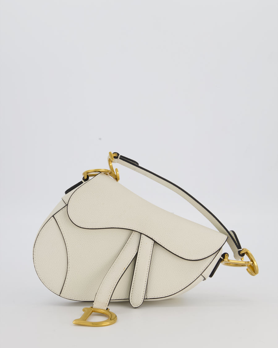Christian Dior Cream Small Saddle Bag in Grain Calfskin Leather with Antique Gold Hardware