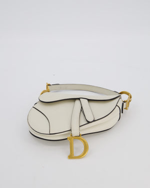 Christian Dior Cream Small Saddle Bag in Grain Calfskin Leather with Antique Gold Hardware