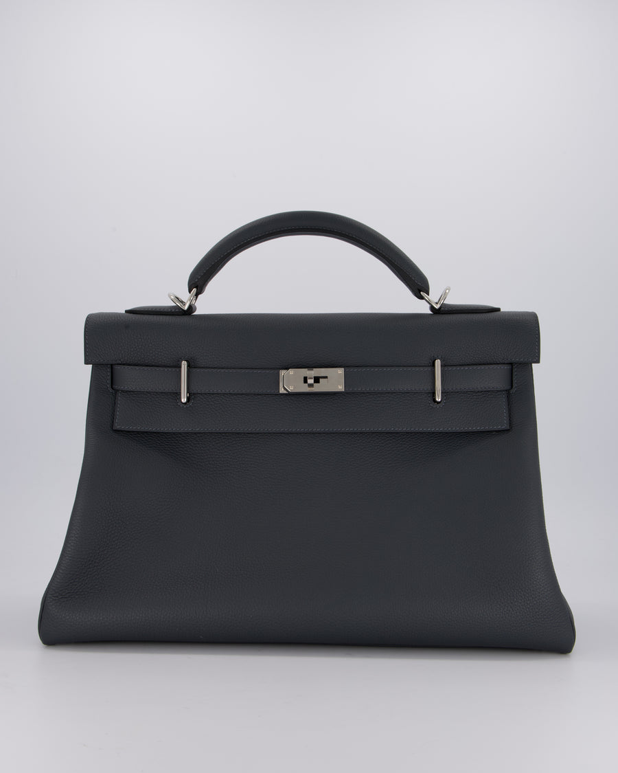 *RARE* Hermès Kelly 42 Maxi Retourne Bag in Gris Misty Togo Leather with Palladium Hardware