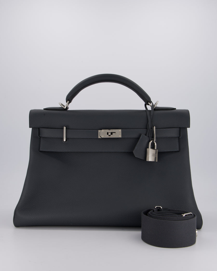 *RARE* Hermès Kelly 42 Maxi Retourne Bag in Gris Misty Togo Leather with Palladium Hardware