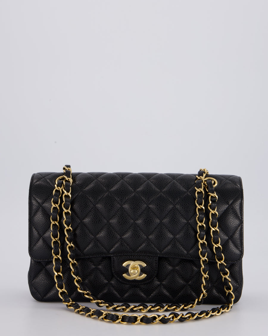 Chanel Black Medium Classic Double Flap Bag in Caviar Leather with Gold Hardware