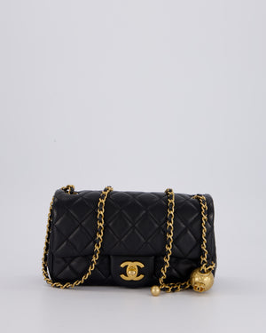 Chanel Black Pearl Crush Mini Square Flap Bag With Brushed Gold Hardware In Lambskin Leather