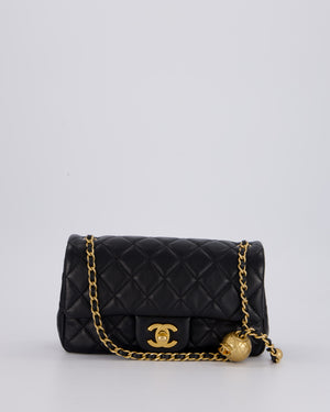 Chanel Black Pearl Crush Mini Square Flap Bag With Brushed Gold Hardware In Lambskin Leather