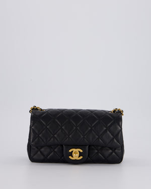 Chanel Black Pearl Crush Mini Square Flap Bag With Brushed Gold Hardware In Lambskin Leather