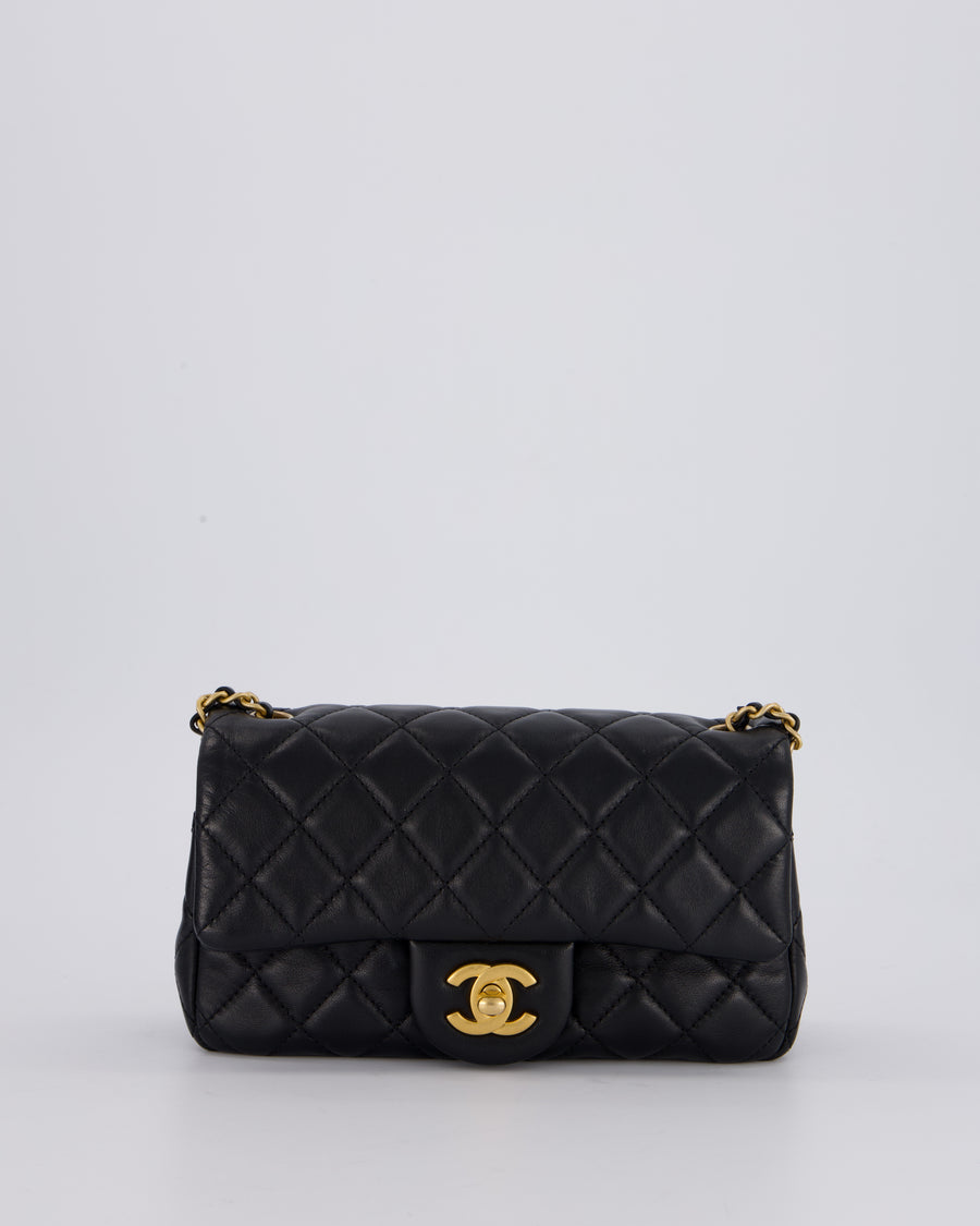 Chanel Black Pearl Crush Mini Square Flap Bag With Brushed Gold Hardware In Lambskin Leather