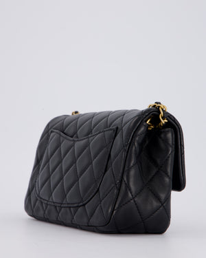 Chanel Black Pearl Crush Mini Square Flap Bag With Brushed Gold Hardware In Lambskin Leather