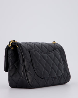 Chanel Black Pearl Crush Mini Square Flap Bag With Brushed Gold Hardware In Lambskin Leather
