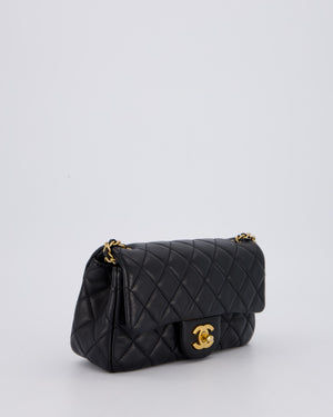 Chanel Black Pearl Crush Mini Square Flap Bag With Brushed Gold Hardware In Lambskin Leather