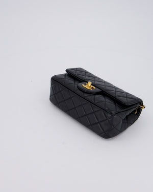 Chanel Black Pearl Crush Mini Square Flap Bag With Brushed Gold Hardware In Lambskin Leather