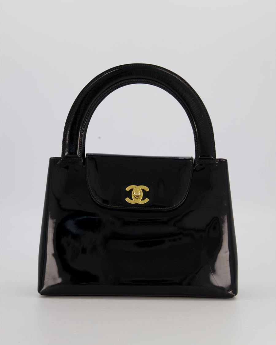 *RARE* Chanel Vintage Black Kelly Shopping Bag in Patent Leather with 24k Gold Hardware