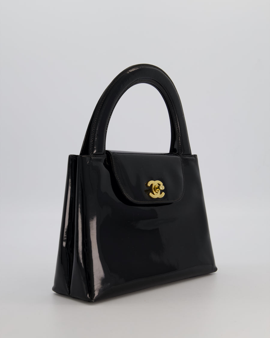 *RARE* Chanel Vintage Black Kelly Shopping Bag in Patent Leather with 24k Gold Hardware