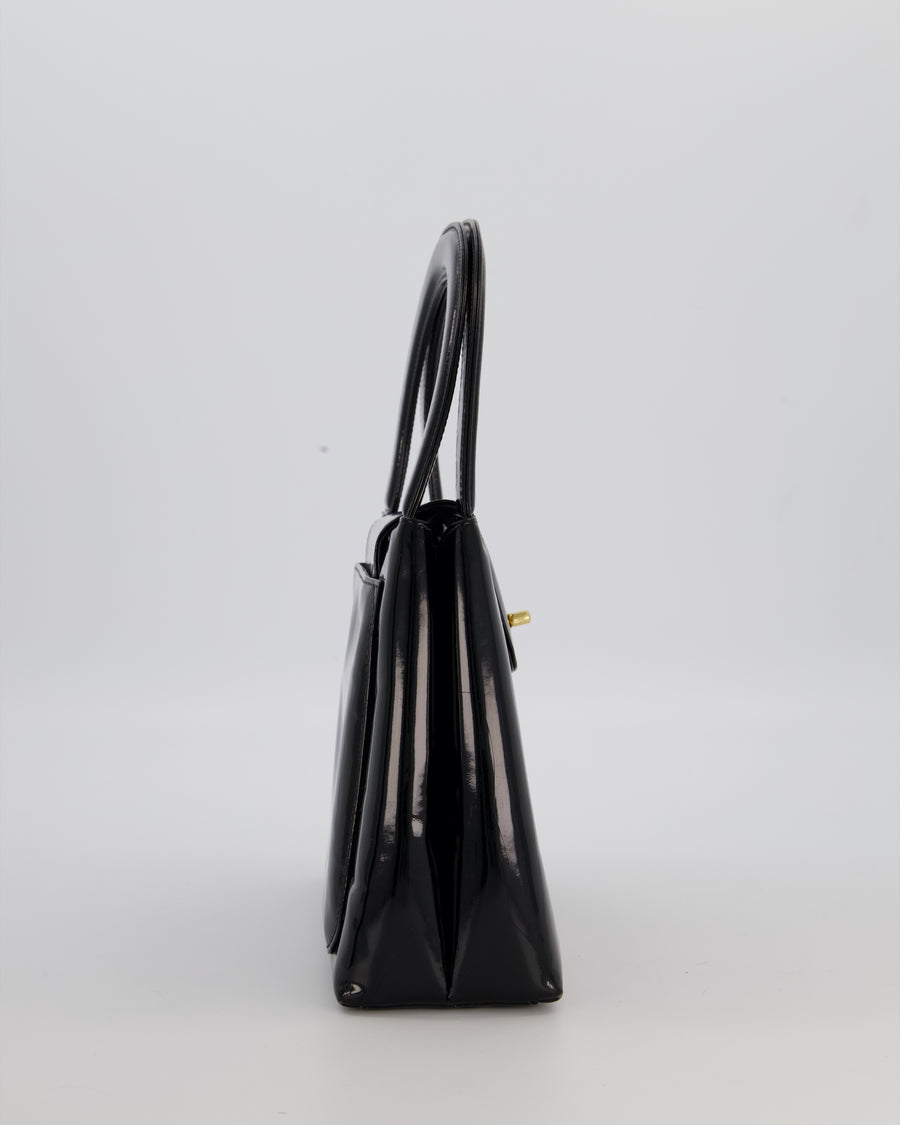 *RARE* Chanel Vintage Black Kelly Shopping Bag in Patent Leather with 24k Gold Hardware