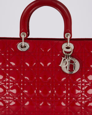 Christian Dior Cherry Red Large Lady Dior Bag in Cannage Patent Leather with Silver Hardware RRP £5,600