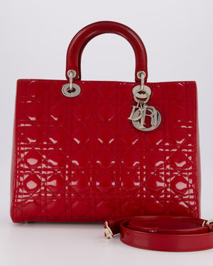 Christian Dior Cherry Red Large Lady Dior Bag in Cannage Patent Leather with Silver Hardware RRP £5,600