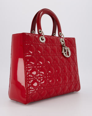 Christian Dior Cherry Red Large Lady Dior Bag in Cannage Patent Leather with Silver Hardware RRP £5,600