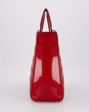 Christian Dior Cherry Red Large Lady Dior Bag in Cannage Patent Leather with Silver Hardware RRP £5,600