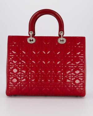 Christian Dior Cherry Red Large Lady Dior Bag in Cannage Patent Leather with Silver Hardware RRP £5,600