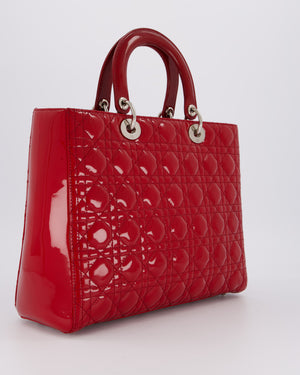 Christian Dior Cherry Red Large Lady Dior Bag in Cannage Patent Leather with Silver Hardware RRP £5,600