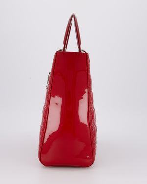 Christian Dior Cherry Red Large Lady Dior Bag in Cannage Patent Leather with Silver Hardware RRP £5,600