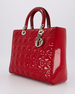 Christian Dior Cherry Red Large Lady Dior Bag in Cannage Patent Leather with Silver Hardware RRP £5,600