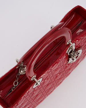Christian Dior Cherry Red Large Lady Dior Bag in Cannage Patent Leather with Silver Hardware RRP £5,600