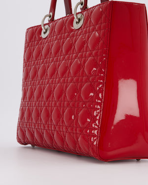 Christian Dior Cherry Red Large Lady Dior Bag in Cannage Patent Leather with Silver Hardware RRP £5,600