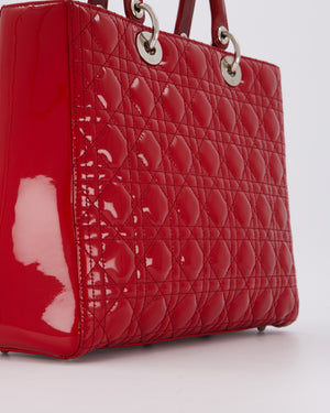Christian Dior Cherry Red Large Lady Dior Bag in Cannage Patent Leather with Silver Hardware RRP £5,600
