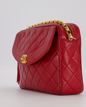 Chanel Red Vintage Diamond Quilted Camera Bag in Lambskin Leather with 24K Gold Hardware