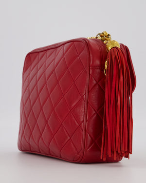 Chanel Red Vintage Diamond Quilted Camera Bag in Lambskin Leather with 24K Gold Hardware